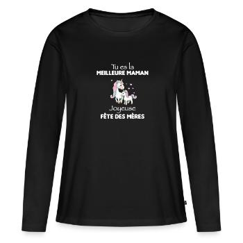 Je t'aime maman licorne - T-shirt manches longues Premium bio Femme - noir - Devant - Julia (174cm)