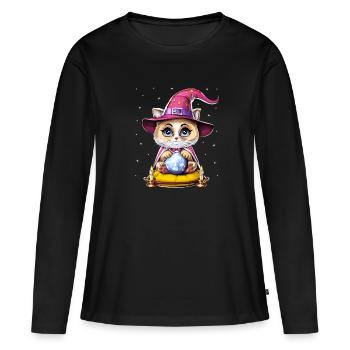 Cat Fortune Teller - Women's Premium Organic Long Sleeve Shirt - black - Front - Julia (174cm)