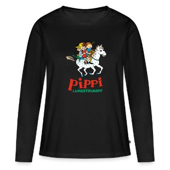 Pippi Langstrumpf Ausritt Mit Annika Und Tommy - Frauen Premium Bio Langarmshirt - Schwarz - Vorne - Julia (174cm)