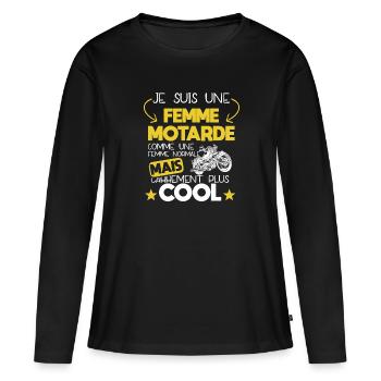 Motarde - Femme - Moto - Cool - Cadeau - Drôle - T-shirt manches longues Premium bio Femme - noir - Devant - Julia (174cm)