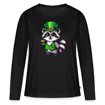 Chemise de bande dessinée Pot de raton laveur d’or de la Saint-Patrick - T-shirt manches longues Premium bio Femme - noir - Devant - Julia (174cm)
