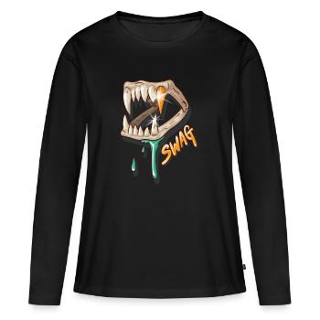 denture swag avec dent en or - T-shirt manches longues Premium bio Femme - noir - Devant - Julia (174cm)