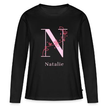 NATALIE Namensshirt Blumen Buchstabe Damen - Frauen Premium Bio Langarmshirt - Schwarz - Vorne - Julia (174cm)