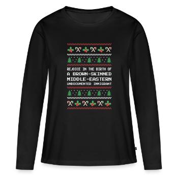 Noël - Jésus immigrant du Moyen-Orient I - T-shirt manches longues Premium bio Femme - noir - Devant - Julia (174cm)