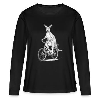 Joey on Bike Kangaroo Illustration - Women's Premium Organic Long Sleeve Shirt - black - Front - Julia (174cm)
