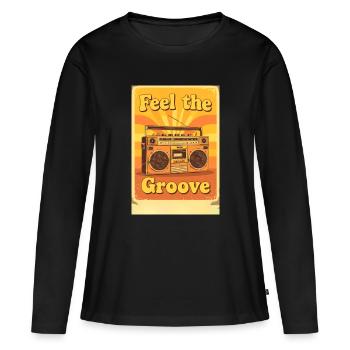 Illustration vintage de boombox rayonnant d’un groove chaleureux - T-shirt manches longues Premium bio Femme - noir - Devant - Julia (174cm)