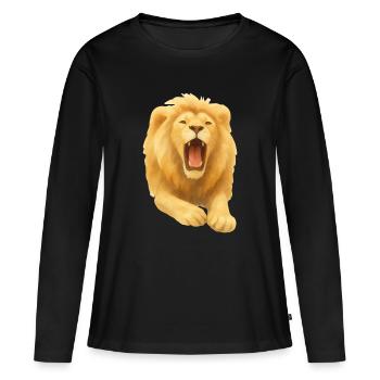 Lion à la bouche ouverte - par Jörg Langhans - T-shirt manches longues Premium bio Femme - noir - Devant - Julia (174cm)