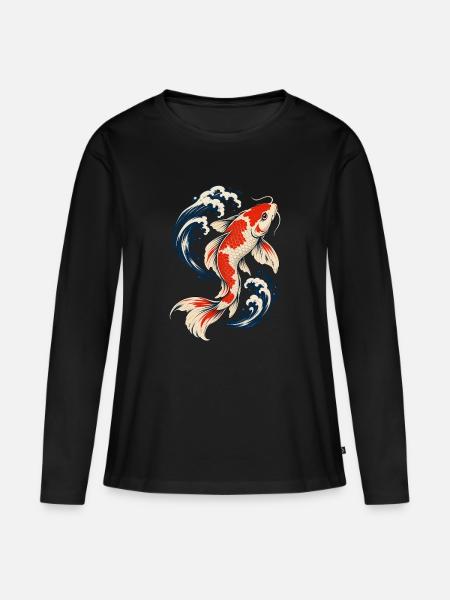 Gegenstrom: Koi-Karpfen und japanische Wellen - Frauen Premium Bio Langarmshirt - Schwarz