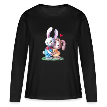 Couple de lapin de Pâques dessin animé mignon - T-shirt manches longues Premium bio Femme - noir - Devant - Julia (174cm)