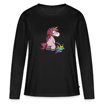 Licorne fait pipi dans les couleurs de l'arc-en-ciel - T-shirt manches longues Premium bio Femme - noir - Devant - Julia (174cm)