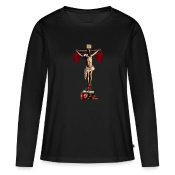 Jésus crucifixion avec des sacs - T-shirt manches longues Premium bio Femme - noir - Devant - Julia (174cm)