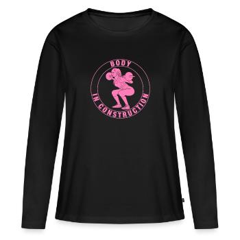 Fitness Sportlerin, Kniebeugen, Rosa - Frauen Premium Bio Langarmshirt - Schwarz - Vorne - Julia (174cm)