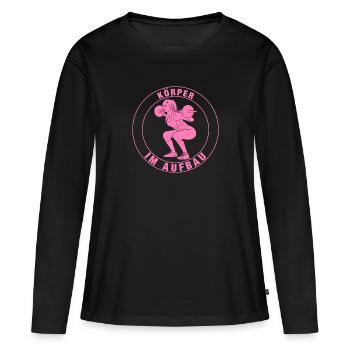 Fitness Sportlerin, Kniebeugen, Rosa - Frauen Premium Bio Langarmshirt - Schwarz - Vorne - Julia (174cm)