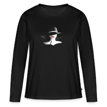 Lady mit Hut - Frauen Premium Bio Langarmshirt - Schwarz - Vorne - Julia (174cm)