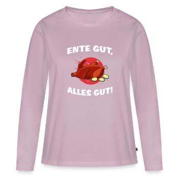 Broiler "Ente gut alles gut" Brathähnchen Ente - Frauen Premium Bio Langarmshirt - Altrosa - Vorne - Julia (174cm)