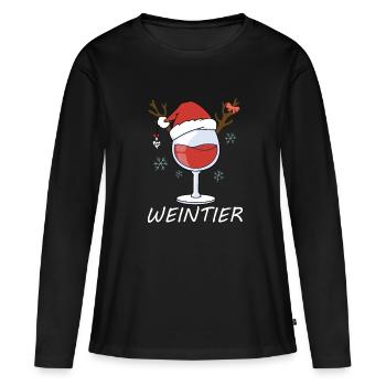 Partner Pullover WEINTIER und RENBIER Weihnachten - Frauen Premium Bio Langarmshirt - Schwarz - Vorne - Julia (174cm)