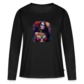 Pretty Dia de Muertos - T-shirt manches longues Premium bio Femme - noir - Devant - Julia (174cm)