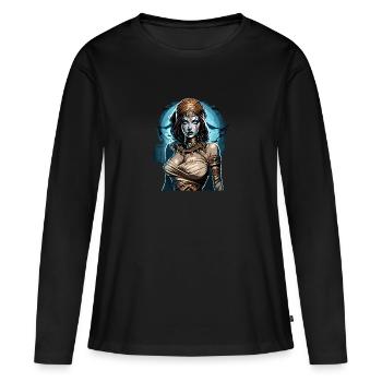 venus - Frauen Premium Bio Langarmshirt - Schwarz - Vorne - Julia (174cm)