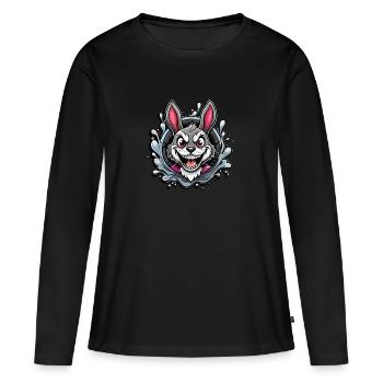 Lapin de Pâques fou - T-shirt manches longues Premium bio Femme - noir - Devant - Julia (174cm)