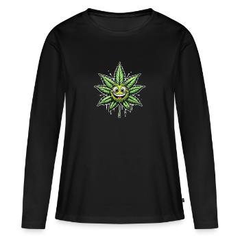 Feuille de cannabis - T-shirt manches longues Premium bio Femme - noir - Devant - Julia (174cm)