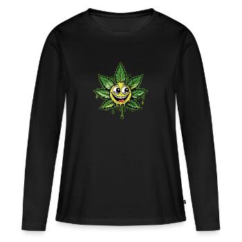 Sourire au cannabis - T-shirt manches longues Premium bio Femme - noir - Devant - Julia (174cm)