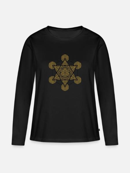 Metatron Heilige Geometrie - Frauen Premium Bio Langarmshirt - Schwarz