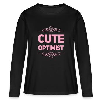 Optimiste mignon - T-shirt manches longues Premium bio Femme - noir - Devant - Julia (174cm)