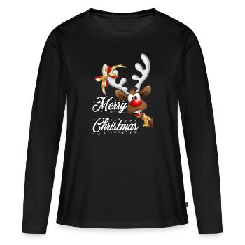 Rudolf Rentier Weihnachten - Frauen Premium Bio Langarmshirt - Schwarz - Vorne - Julia (174cm)