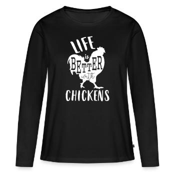Poulet Poulet Poulet Poulet Oeufs De Coq Cadeau - T-shirt manches longues Premium bio Femme - noir - Devant - Julia (174cm)