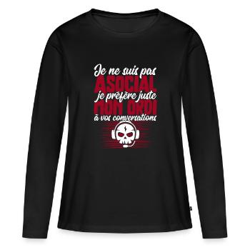 Pas asocial ordi t-shirt humour geek - T-shirt manches longues Premium bio Femme - noir - Devant - Julia (174cm)