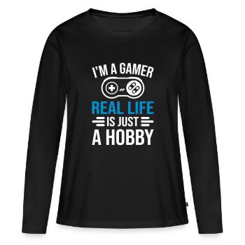 Gamer Real Life - T-shirt manches longues Premium bio Femme - noir - Devant - Julia (174cm)