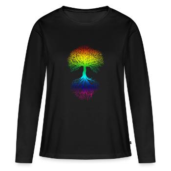 Arbre de vie, énergie vitale, méditation, bonheur - T-shirt manches longues Premium bio Femme - noir - Devant - Julia (174cm)
