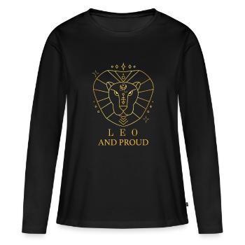 Léo et fier - T-shirt manches longues Premium bio Femme - noir - Devant - Julia (174cm)