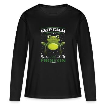 Keep Calm and Frog on - T-shirt manches longues Premium bio Femme - noir - Devant - Julia (174cm)