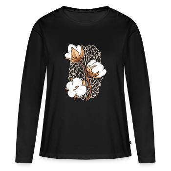 Élément ornemental avec brindille de coton fleurie - T-shirt manches longues Premium bio Femme - noir - Devant - Julia (174cm)
