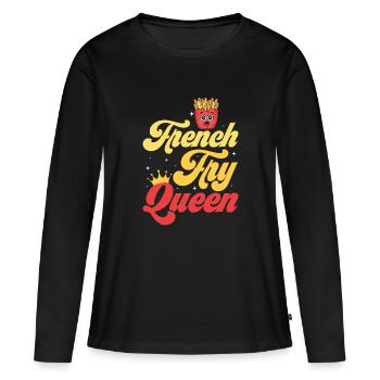 Sa Majesté des frites croustillantes : la reine des frites françaises - T-shirt manches longues Premium bio Femme - noir - Devant - Julia (174cm)