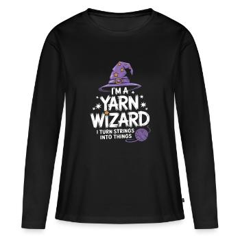 Kreativität mit Wolle entfalten - Frauen Premium Bio Langarmshirt - Schwarz - Vorne - Julia (174cm)