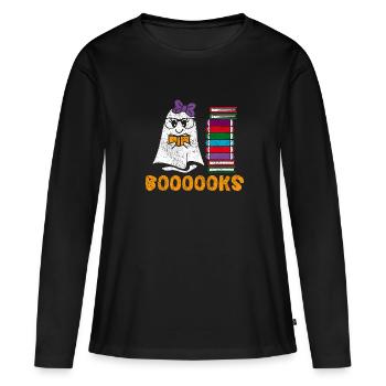 Halloween Bookish Professeur Étudiant Fantôme Boooooks - T-shirt manches longues Premium bio Femme - noir - Devant - Julia (174cm)