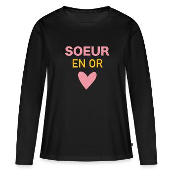 soeur en or - T-shirt manches longues Premium bio Femme - noir - Devant - Julia (174cm)