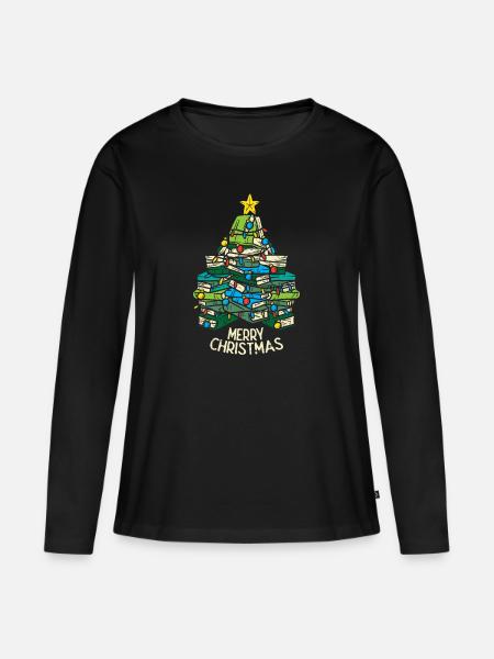 Christmas tree books Christmas Xmas reading idea - Women's Premium Organic Long Sleeve Shirt - black