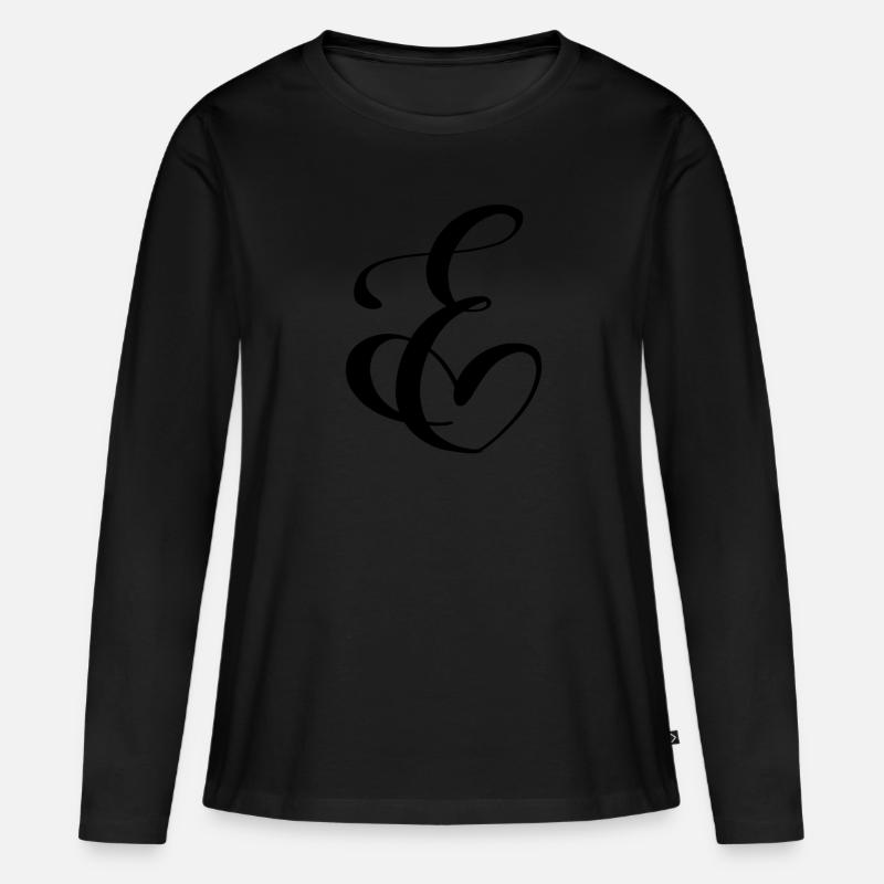 Herz E - Frauen Premium Bio Langarmshirt - Schwarz