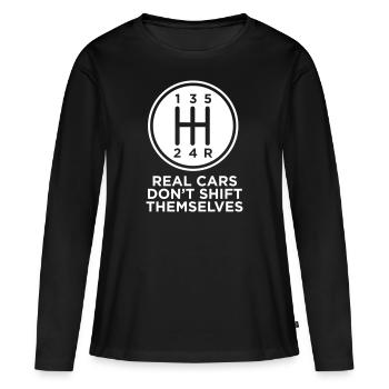 LES VRAIES VOITURES NE SE DÉPLACENT PAS D’ELLES-MÊMES - T-shirt manches longues Premium bio Femme - noir - Devant - Julia (174cm)