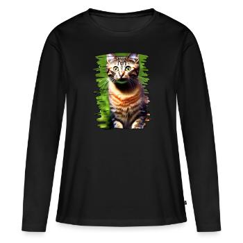 Katzengesicht 3 - Frauen Premium Bio Langarmshirt - Schwarz - Vorne - Julia (174cm)