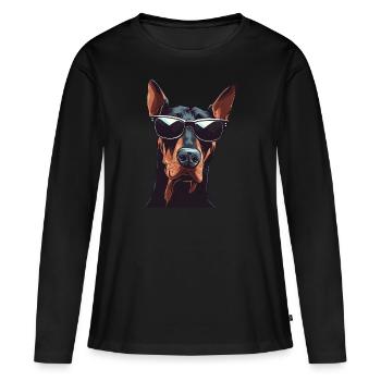Doberman Wearing Sunglasses - Women's Premium Organic Long Sleeve Shirt - black - Front - Julia (174cm)