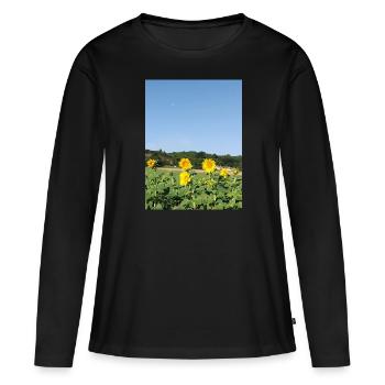 Tournesols et lune matinale - T-shirt manches longues Premium bio Femme - noir - Devant - Julia (174cm)