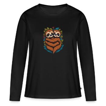 Romantisches Faultier Paar - Frauen Premium Bio Langarmshirt - Schwarz - Vorne - Julia (174cm)