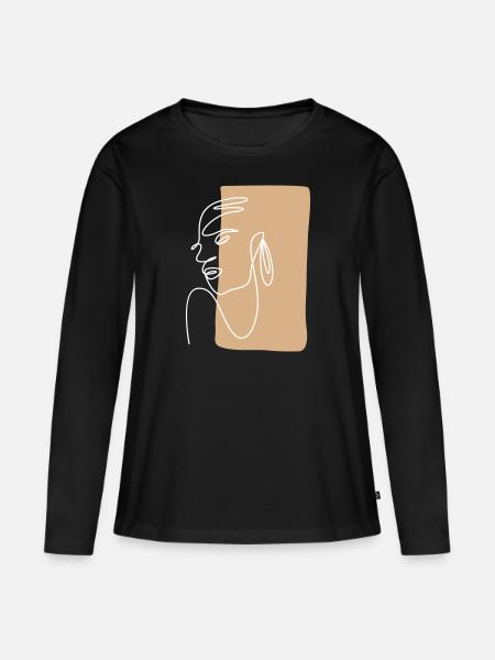 One Line Art Portrait einer Frau - Frauen Premium Bio Langarmshirt - Schwarz