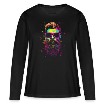 Hipster Schädel mit Bart und Brille in Neonfarben - Frauen Premium Bio Langarmshirt - Schwarz - Vorne - Julia (174cm)
