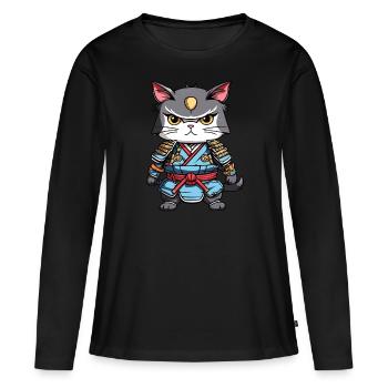Samurai Cat #14 - Women's Premium Organic Long Sleeve Shirt - black - Front - Julia (174cm)