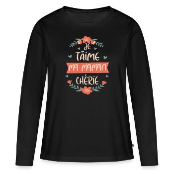 Idee cadeau Je t'aime ma petite maman chérie - T-shirt manches longues Premium bio Femme - noir - Devant - Julia (174cm)